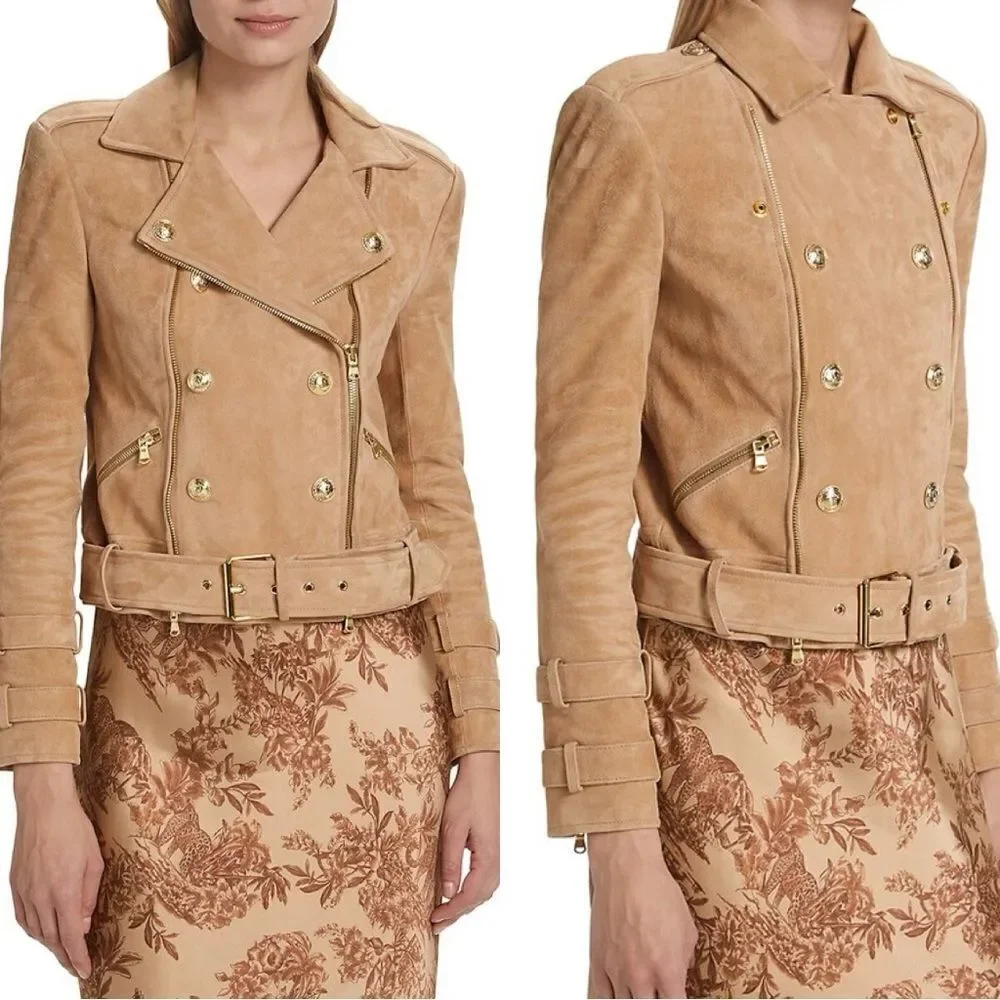 L’AGENCE $1595 Billie Belted Suede Biker Jacket in Capuccino Suede *miss… - Picture 3 of 14